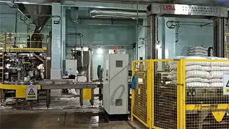 Máy cân, đóng bao và xếp pallet Ammonium sulfate (Amoni sulfat) tự động